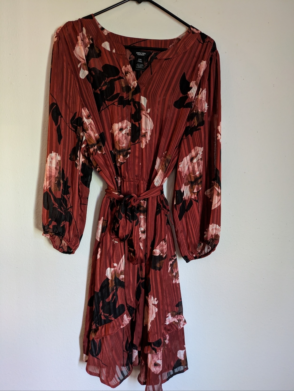 Simply Vera Vera Wang Floral Long Sleeve Belted Dress XXL - Picture 7 of 7